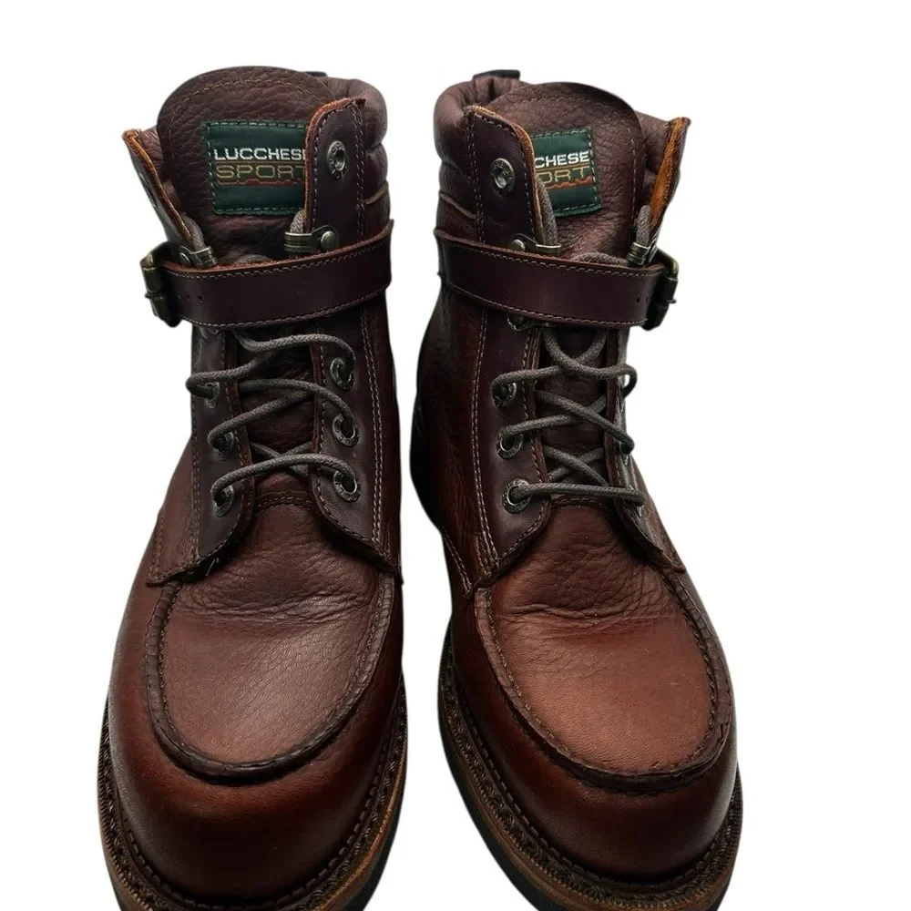 Vintage 1990s Lucchese Sport Leather Hiking Boots USA Made Mens 8.5B Brown